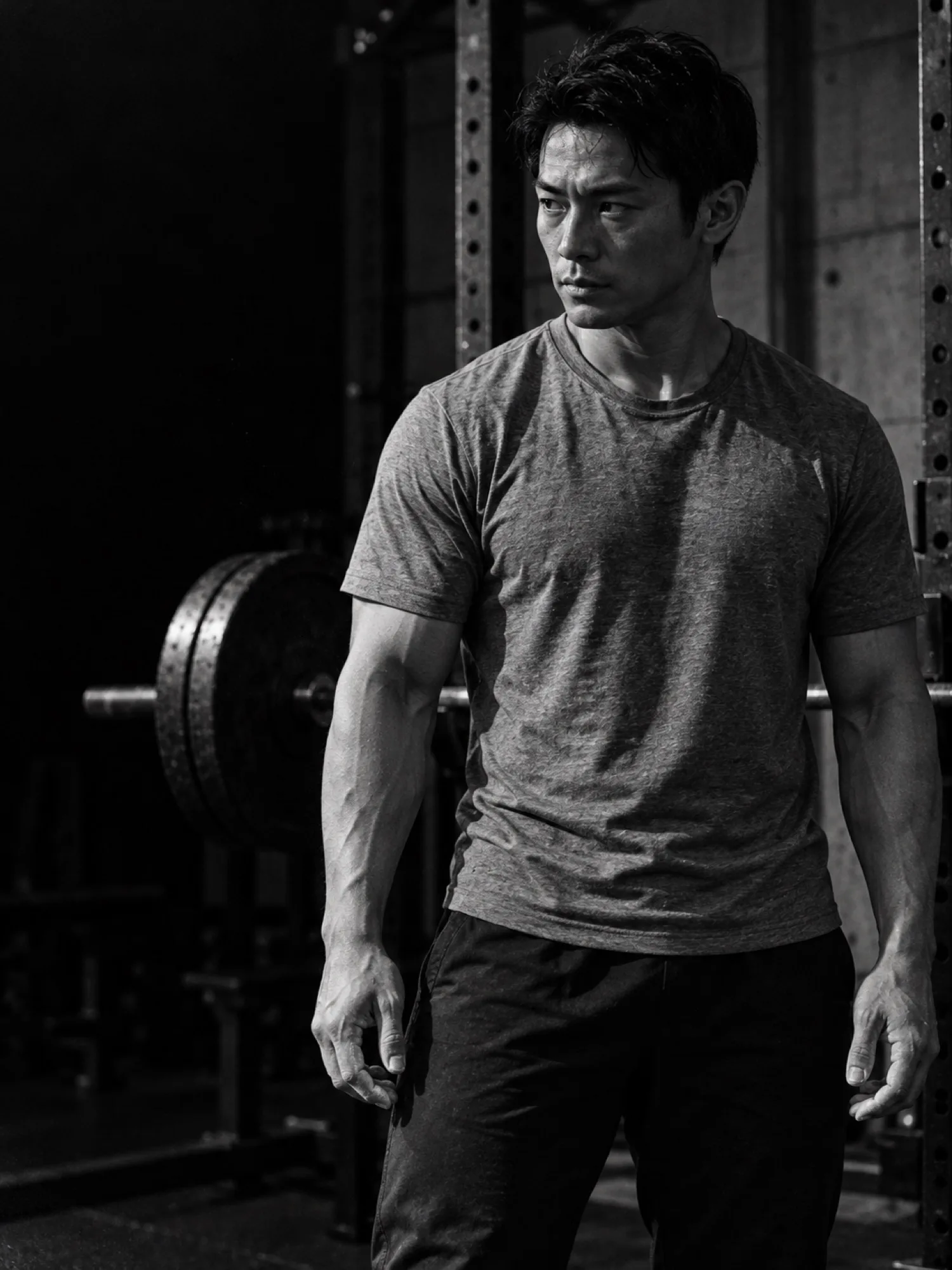 パワーラックの横に立つトレーナーの黒田 隼（写真は見本）